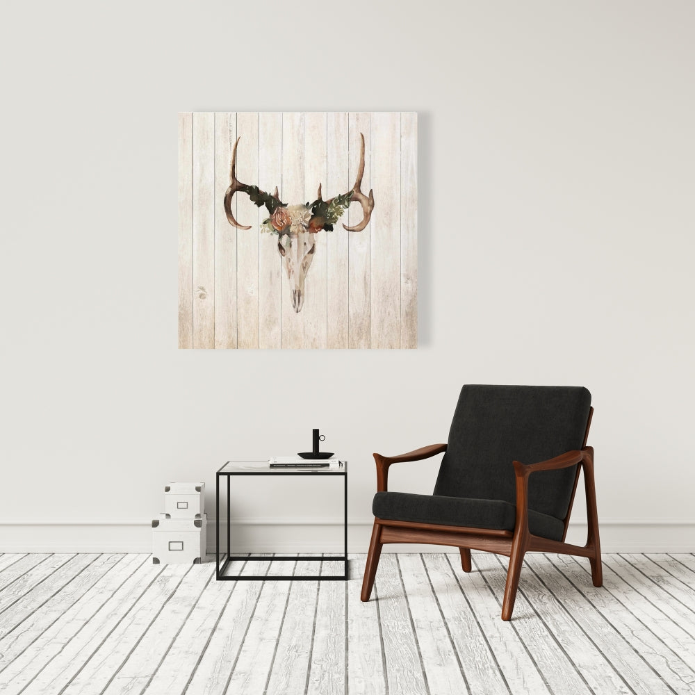 Rustic Mule Deer Skull Canvas | Home Decor with Roses