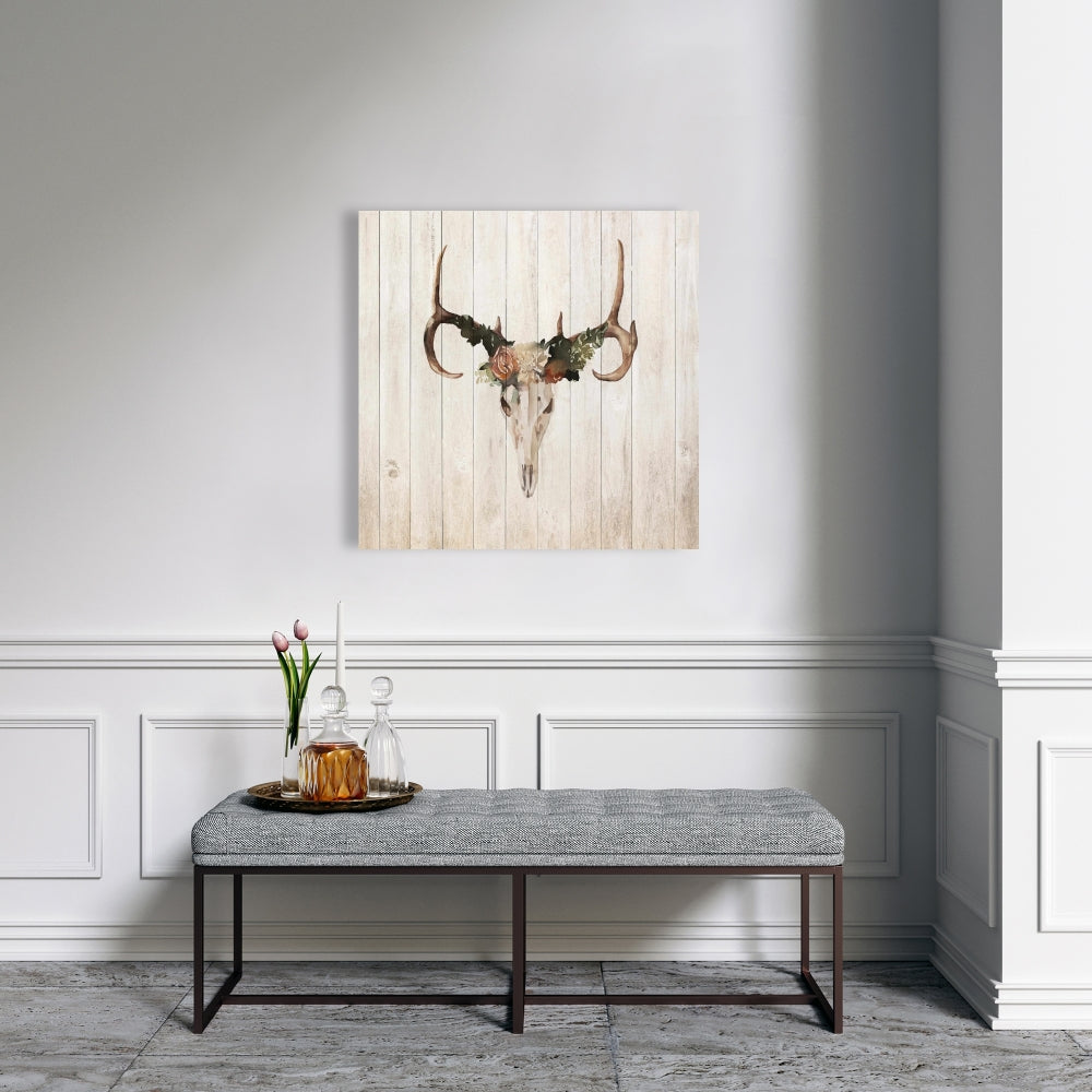 Rustic Mule Deer Skull Canvas | Home Decor with Roses