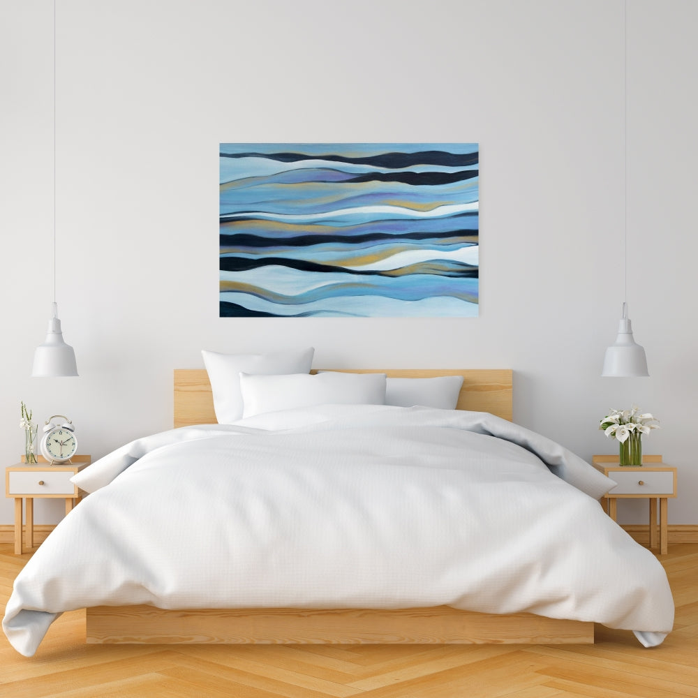 Blue Sweep Abstract Canvas - Contemporary Bathroom Decor