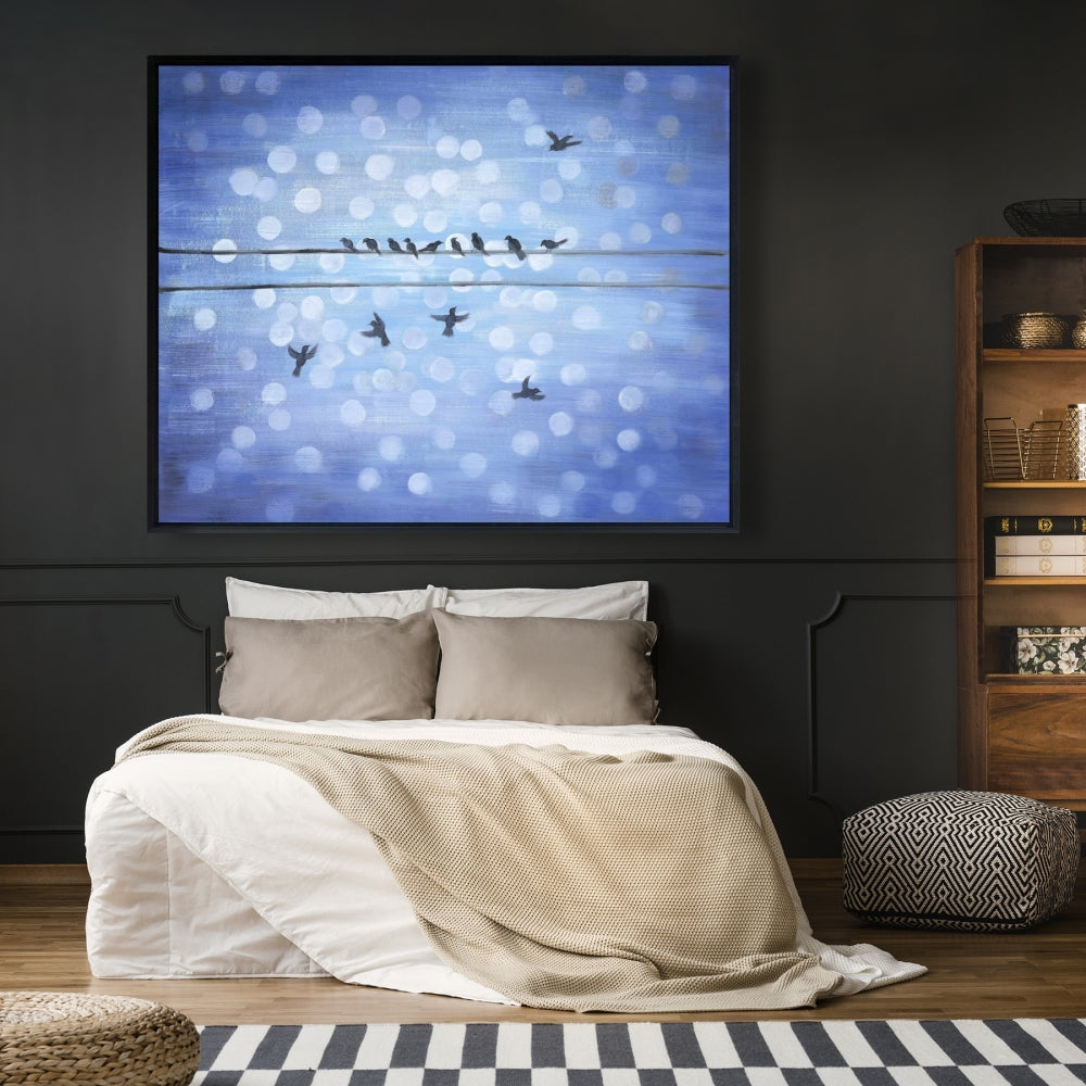 Birds on a Wire Blue Sky Canvas | Contemporary Home Decor