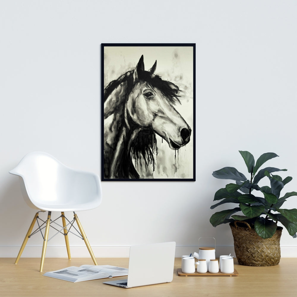 Toile rustique beige motif cheval esprit | Décoration d'intérieur