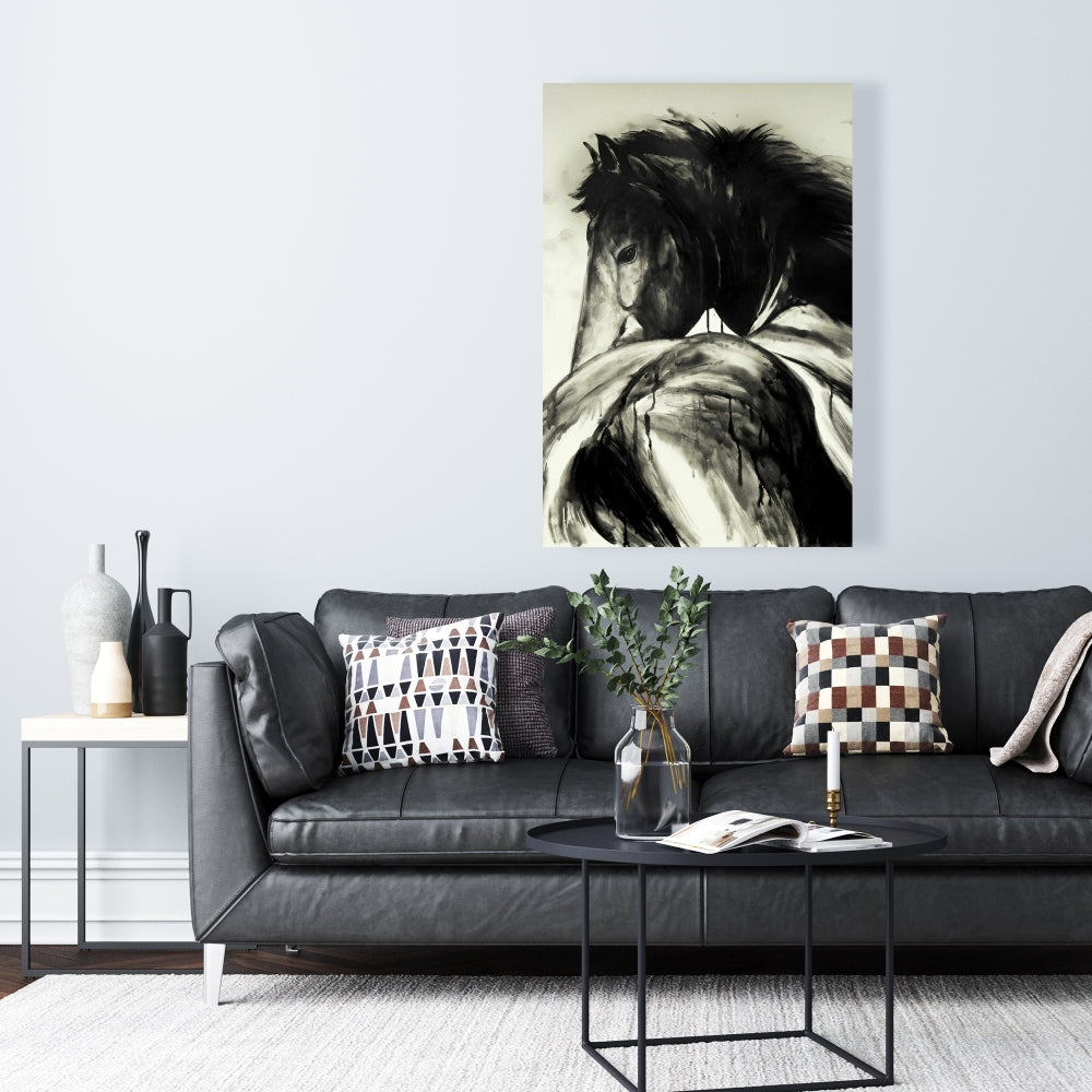 Classical Horse Canvas - Beige Rustic Living Room Decor