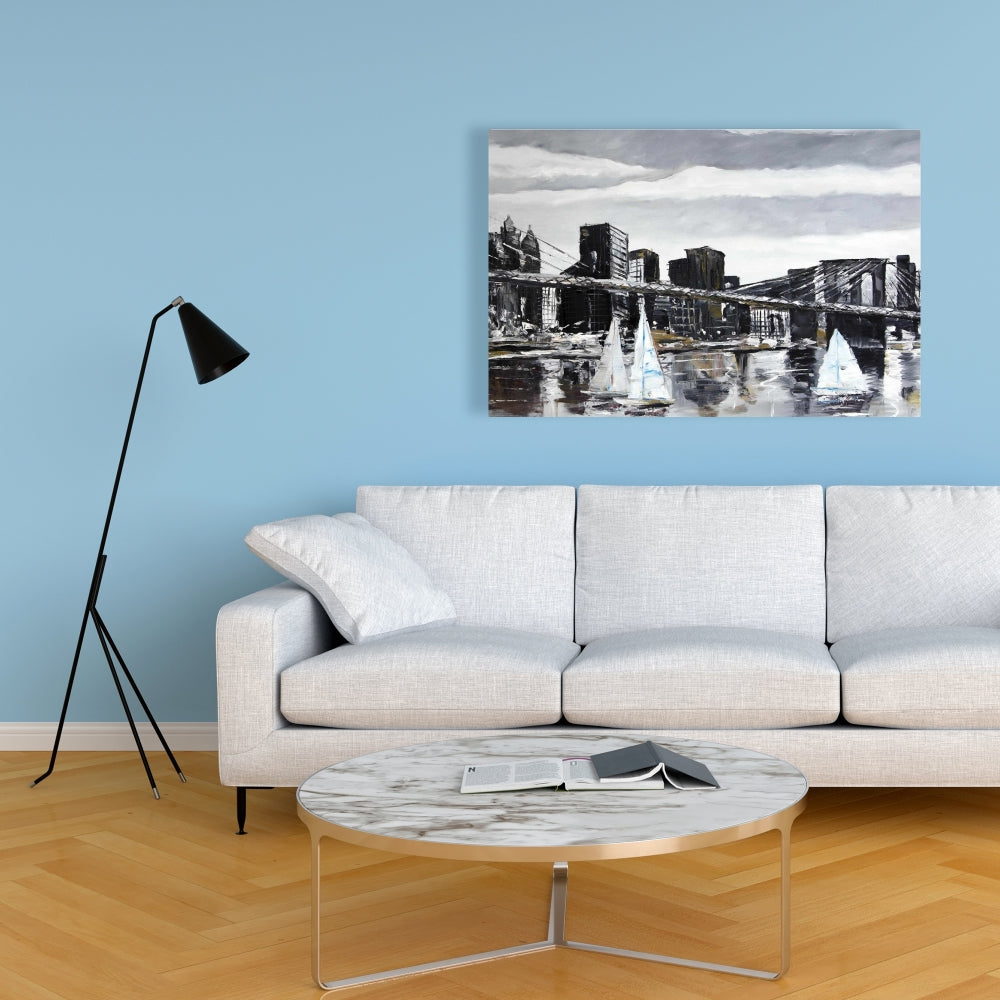 Brooklyn Bridge Sailboats Canvas | Living Room Wall Art Decor