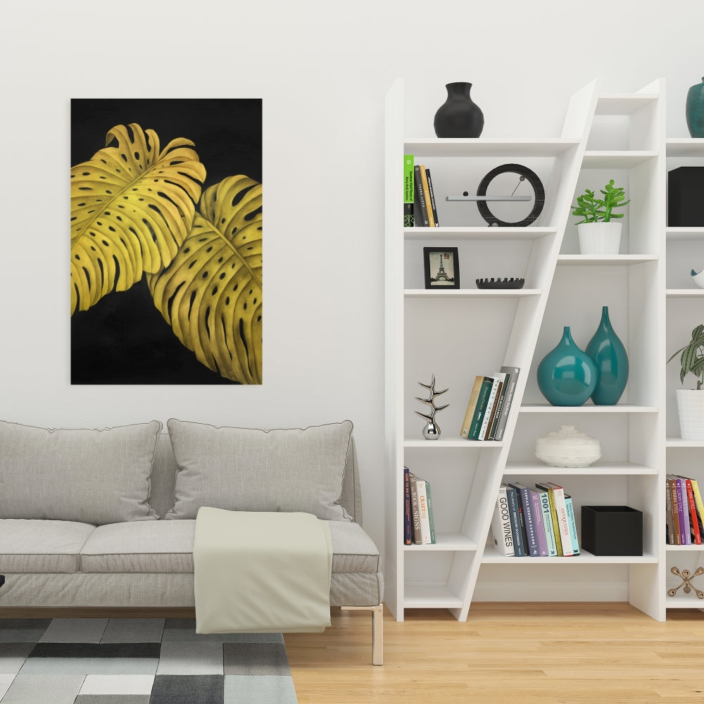 Gold Monstera Botanical Canvas | Exotic Bedroom Wall Decor