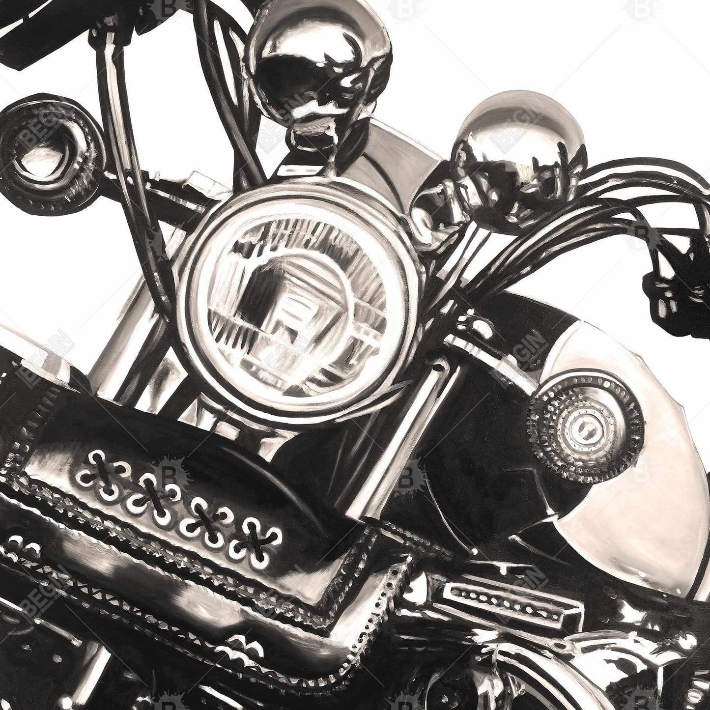 Realistic Sepia Motorcycle Canvas | Beige Home Decor Art