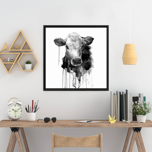 Jersey Cow Gray Kitchen Canvas | Framed Home Decor Art