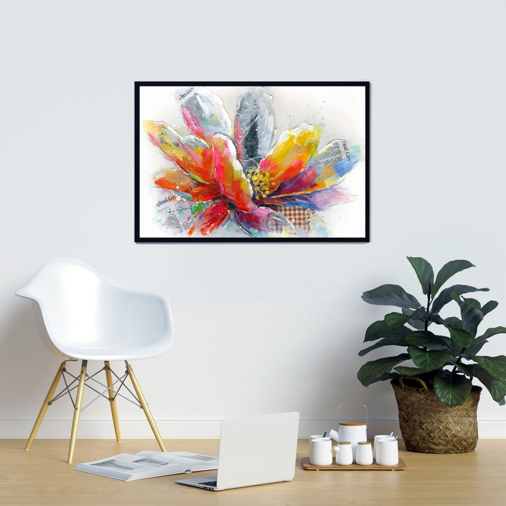 Toile encadrée avec motif de fleurs abstraites rouges botaniques pour décoration intérieure