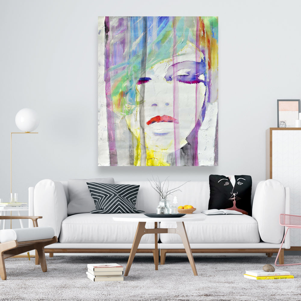 Beauty Figurative Gray Canvas - Abstract Colorful Portrait Decor