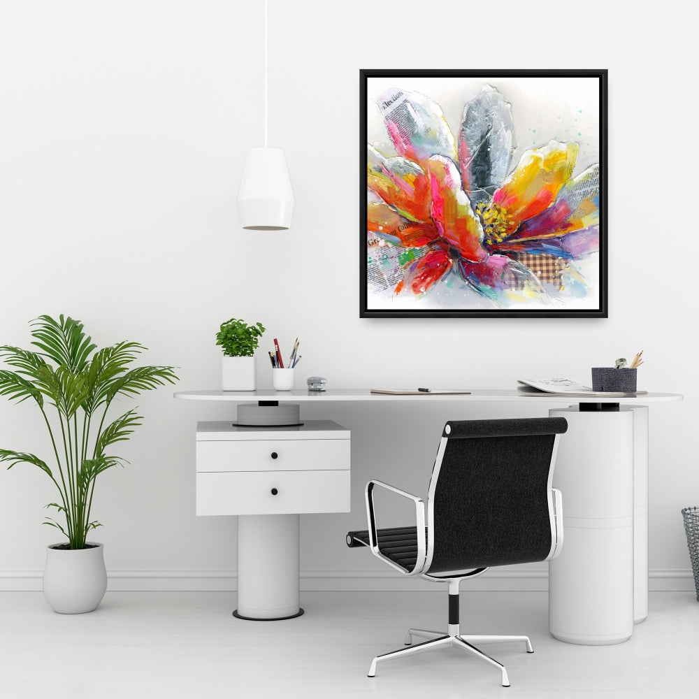 Toile encadrée avec motif de fleurs abstraites rouges botaniques pour décoration intérieure