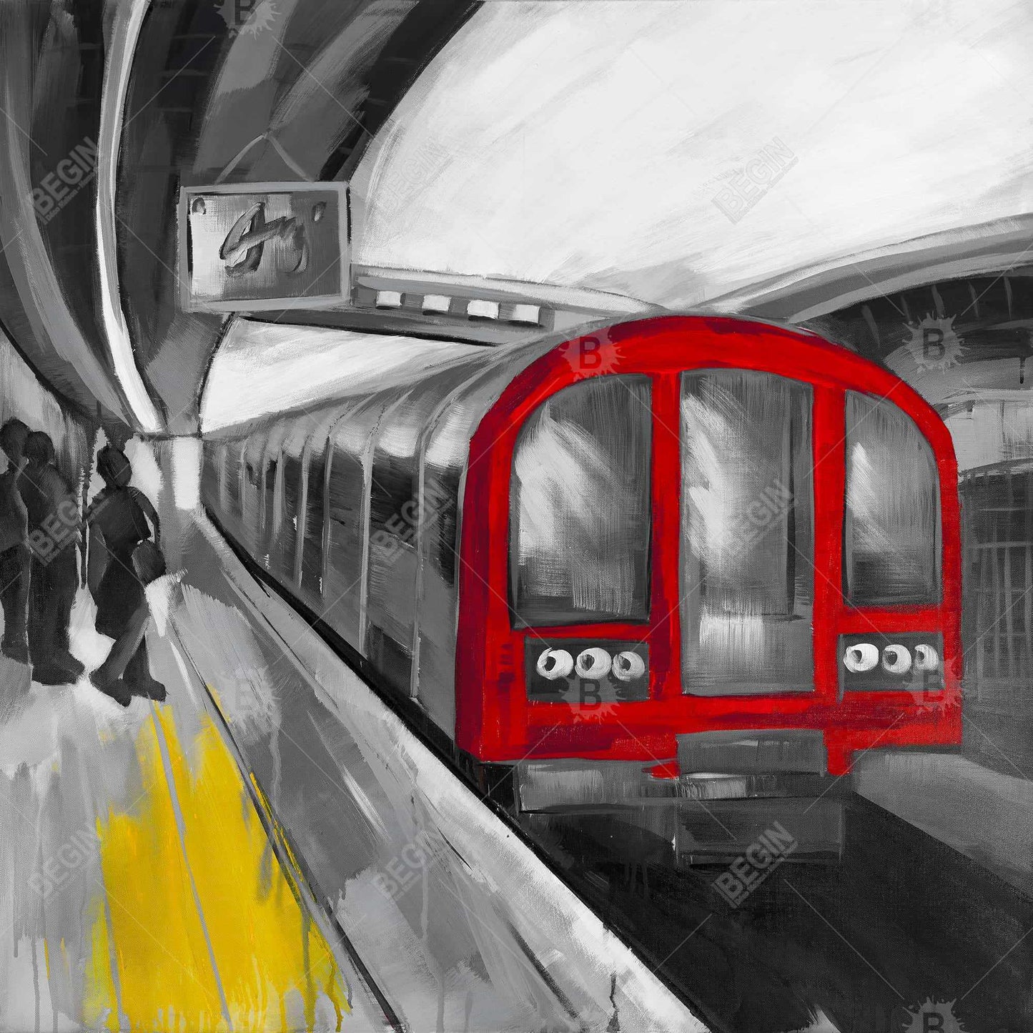 Toile « Attendre le métro » | Art de train industriel pour une décoration de caverne d'homme
