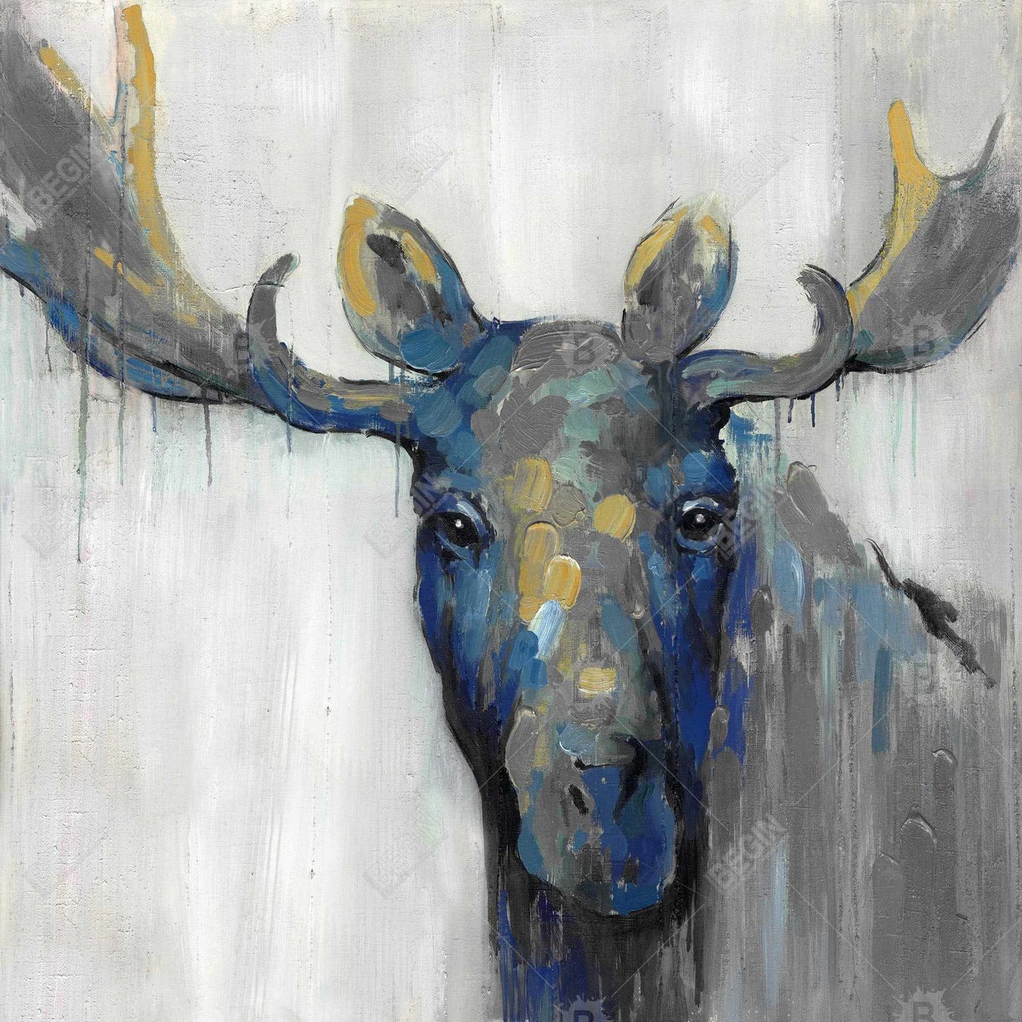 Rustic Blue Moose Canvas | Deer Animals Wall Art Home Decor