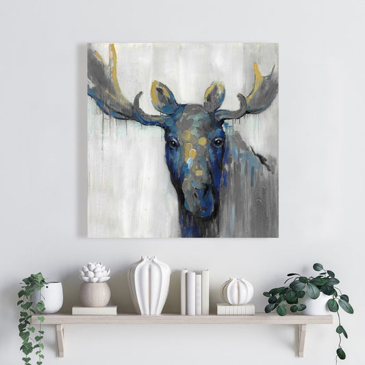 Rustic Blue Moose Canvas | Deer Animals Wall Art Home Decor