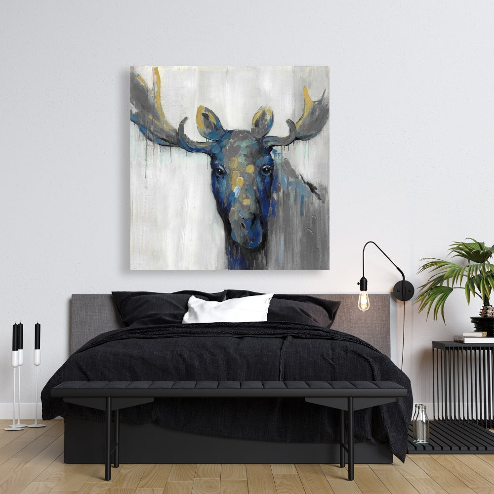 Rustic Blue Moose Canvas | Deer Animals Wall Art Home Decor