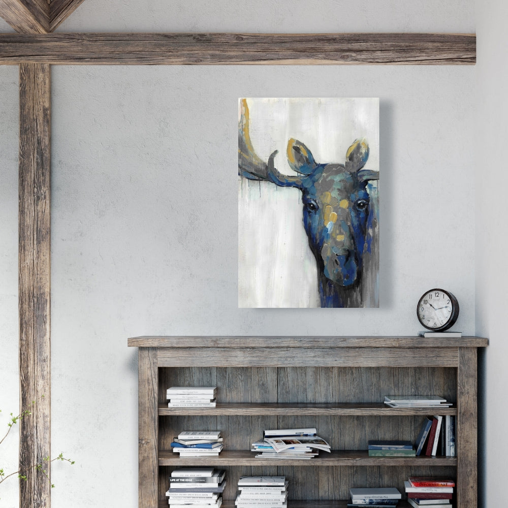 Rustic Blue Moose Canvas | Deer Animals Wall Art Home Decor