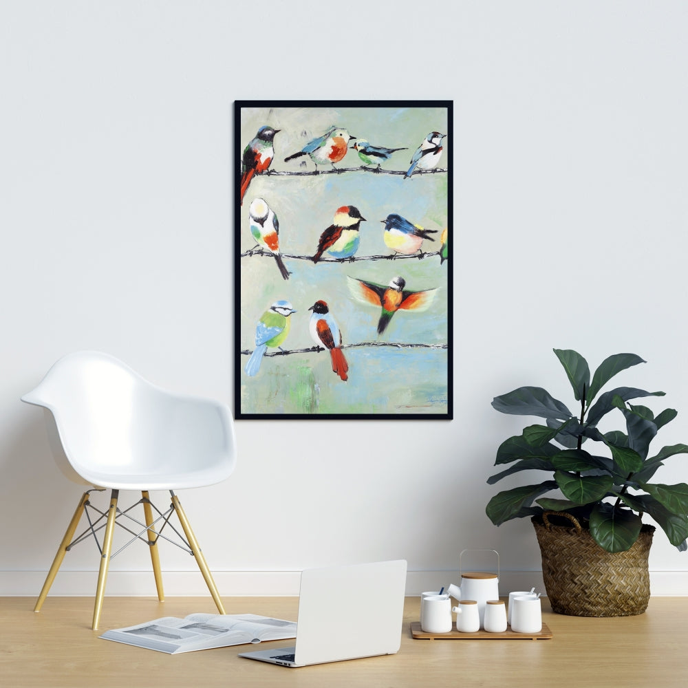 Small Abstract Colorful Birds | Framed Canvas Home Decor