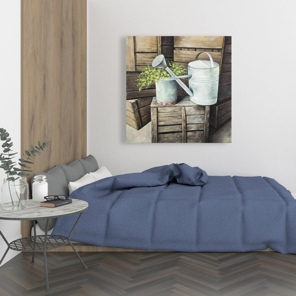 Toile vintage avec arrosoir | Nature morte marron pour décoration d'intérieur