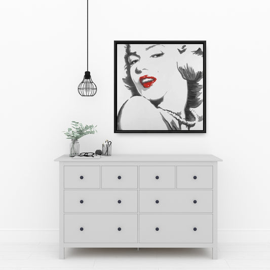 Marilyn Monroe grise rétro | Décoration d'intérieur sur toile encadrée