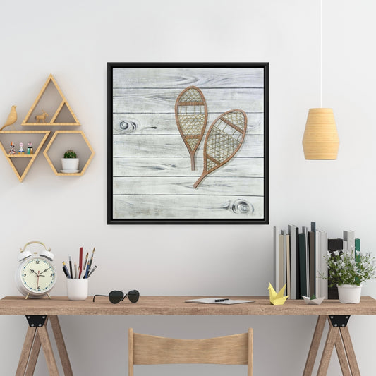 Snowshoes Rustic Brown Framed Canvas | Snow Home Decor