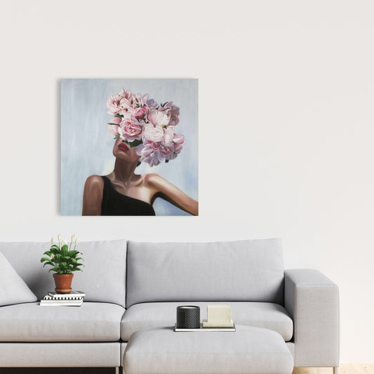 Toile rose « Voir la vie en fleurs » | Décoration murale figurative pour chambre