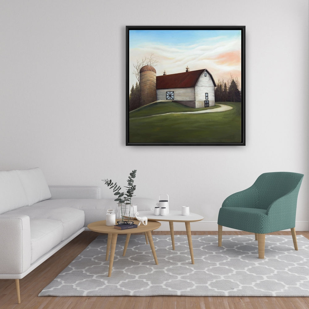 White Barn Farm Animals Framed Canvas - Farmhouse Living Room