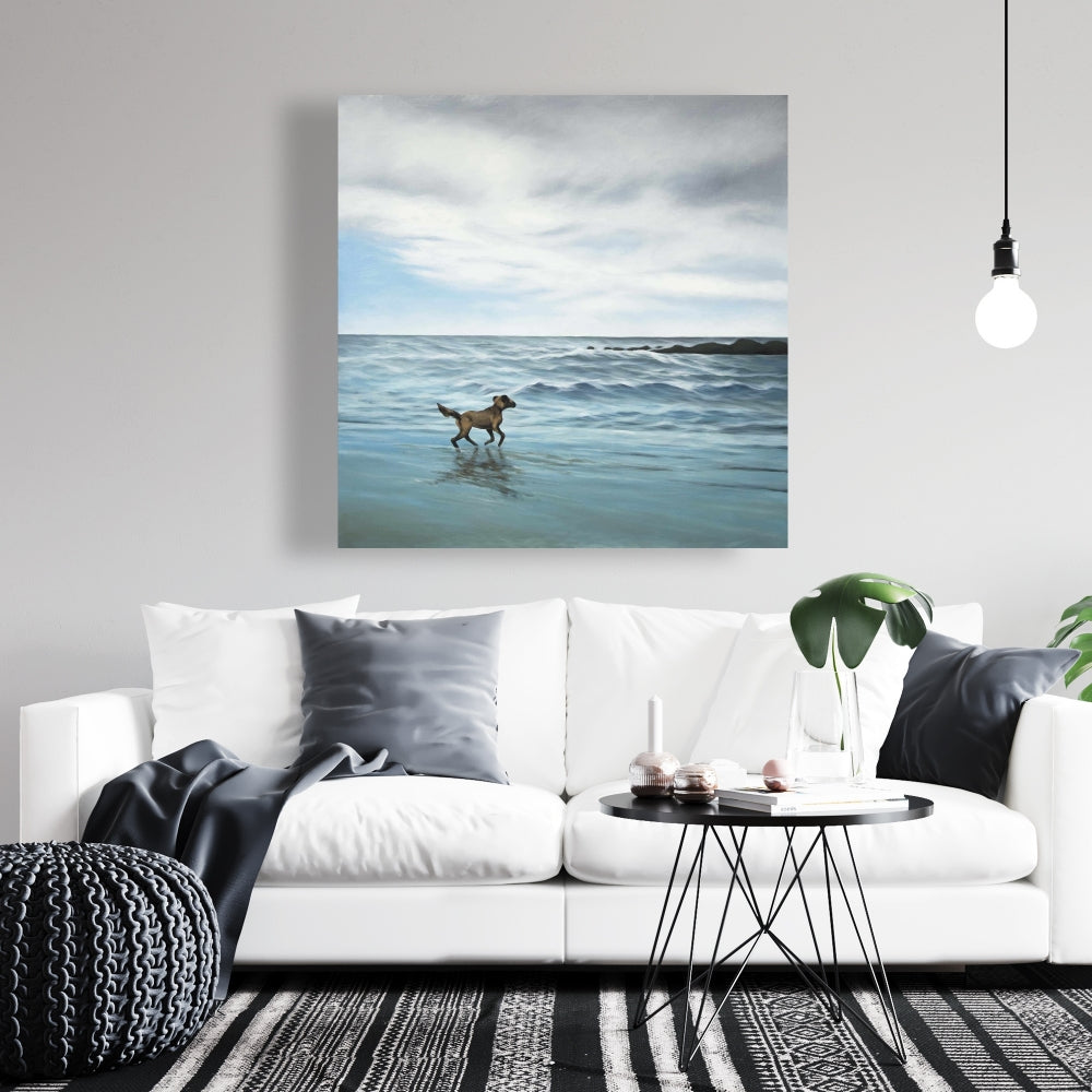 Dog on the Beach Marine Canvas | Home Decor Beach Animals