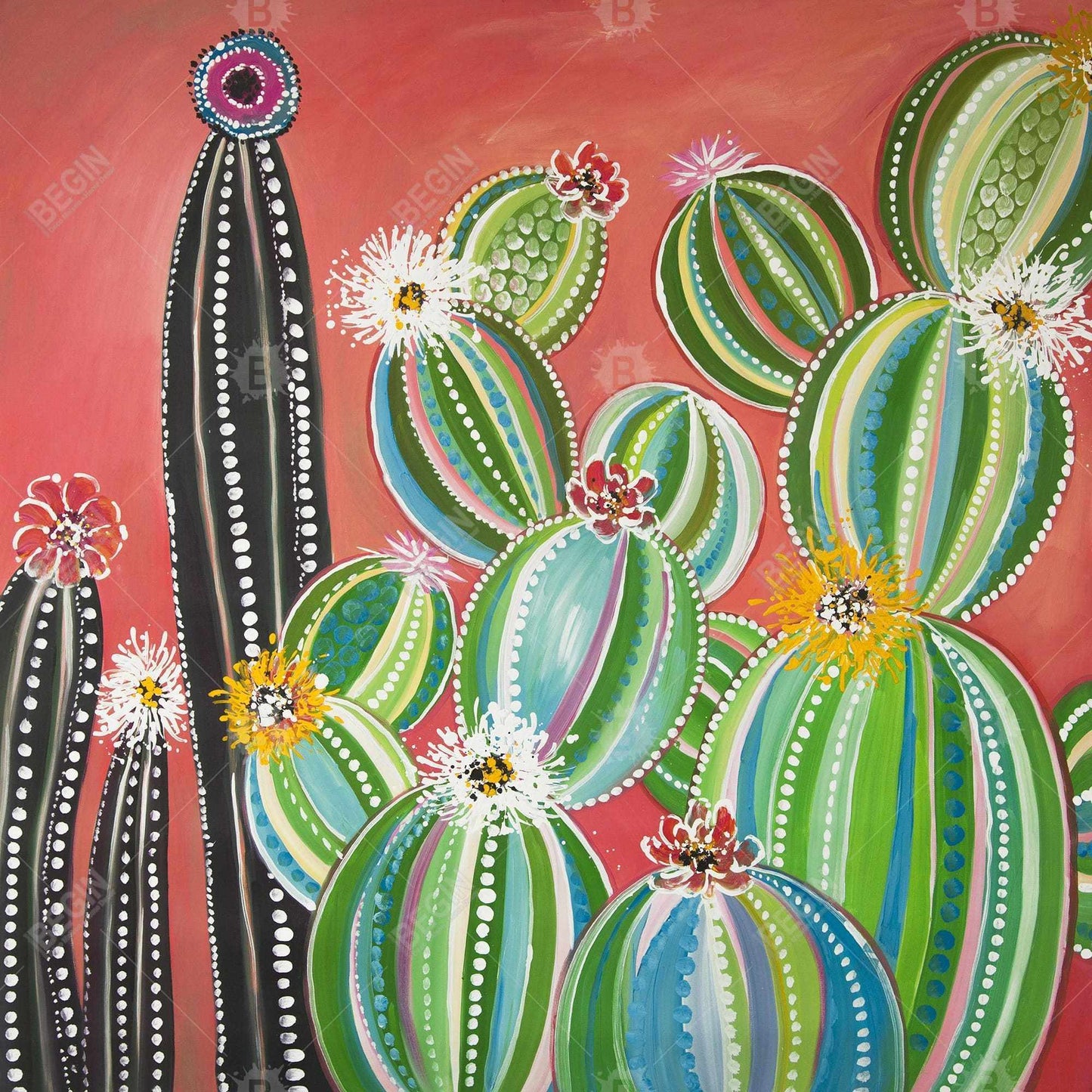 Rainbow Cactus Botanical Canvas | Exotic Livingroom Decor
