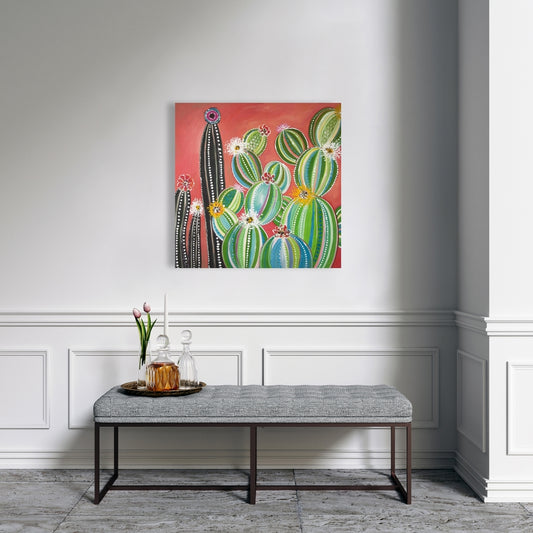 Rainbow Cactus Botanical Canvas | Exotic Livingroom Decor