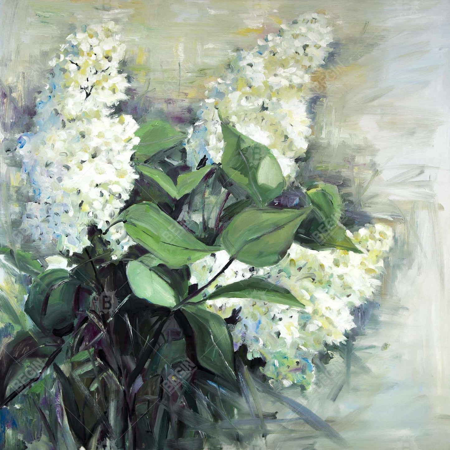 White Lilacs Canvas - Blue Botanical Floral Home Decor Art
