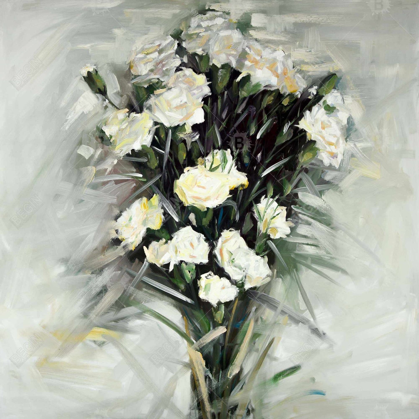 Lisianthus White Bouquet Canvas | Contemporary Bedroom Decor