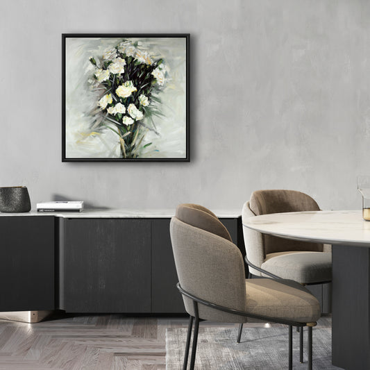 Lisianthus White Bouquet Canvas | Floral Bedroom Wall Decor