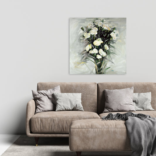 Lisianthus White Bouquet Canvas | Contemporary Bedroom Decor