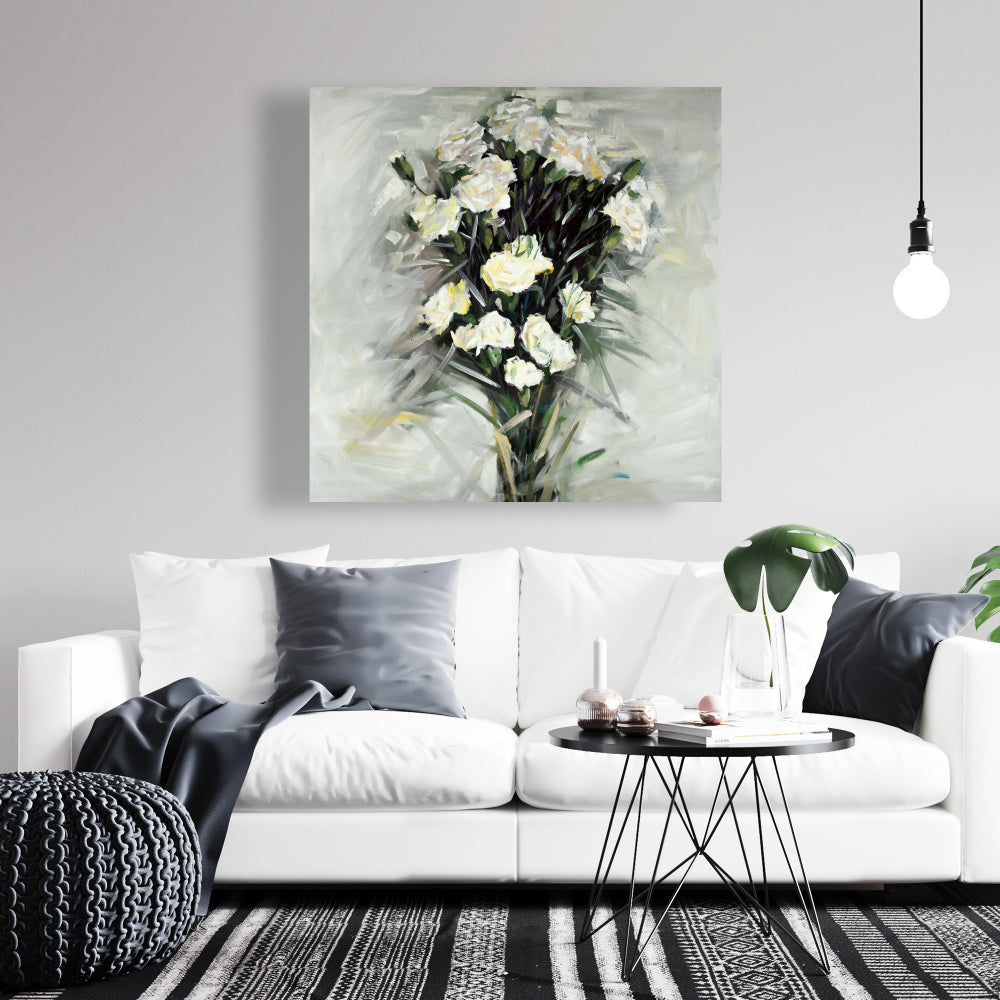 Lisianthus White Bouquet Canvas | Contemporary Bedroom Decor