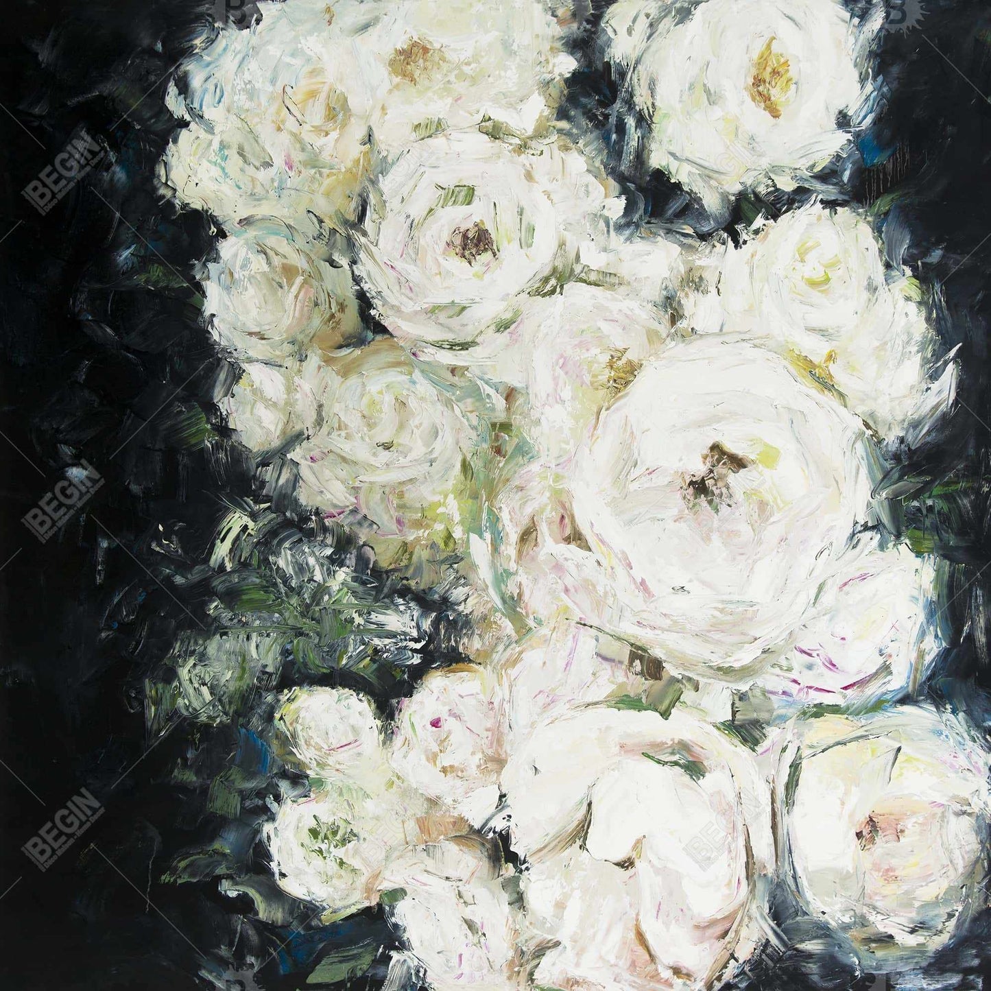 Garden Roses Botanical White Floral Canvas - Home Decor Art