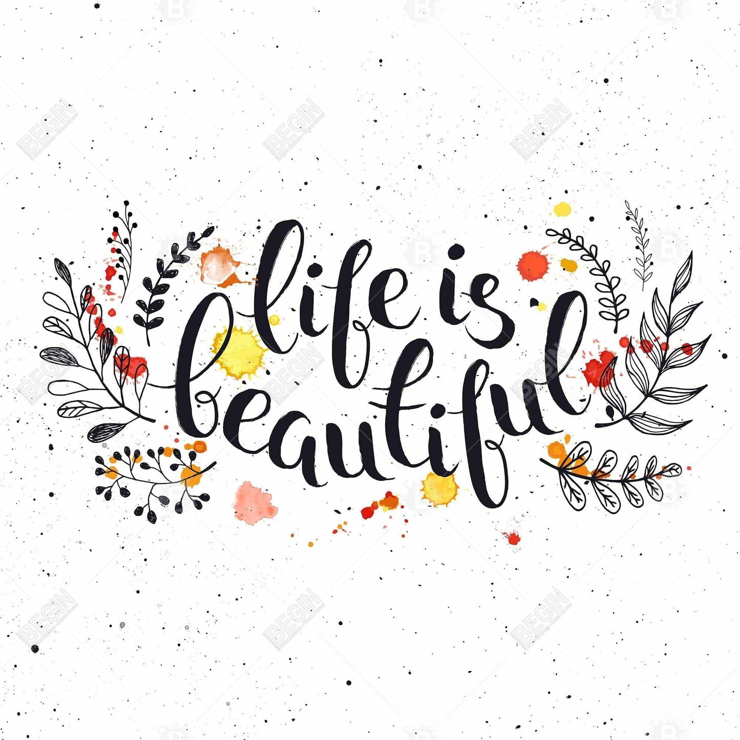 Life is Beautiful Black Canvas | Home Decor Illustrative Art