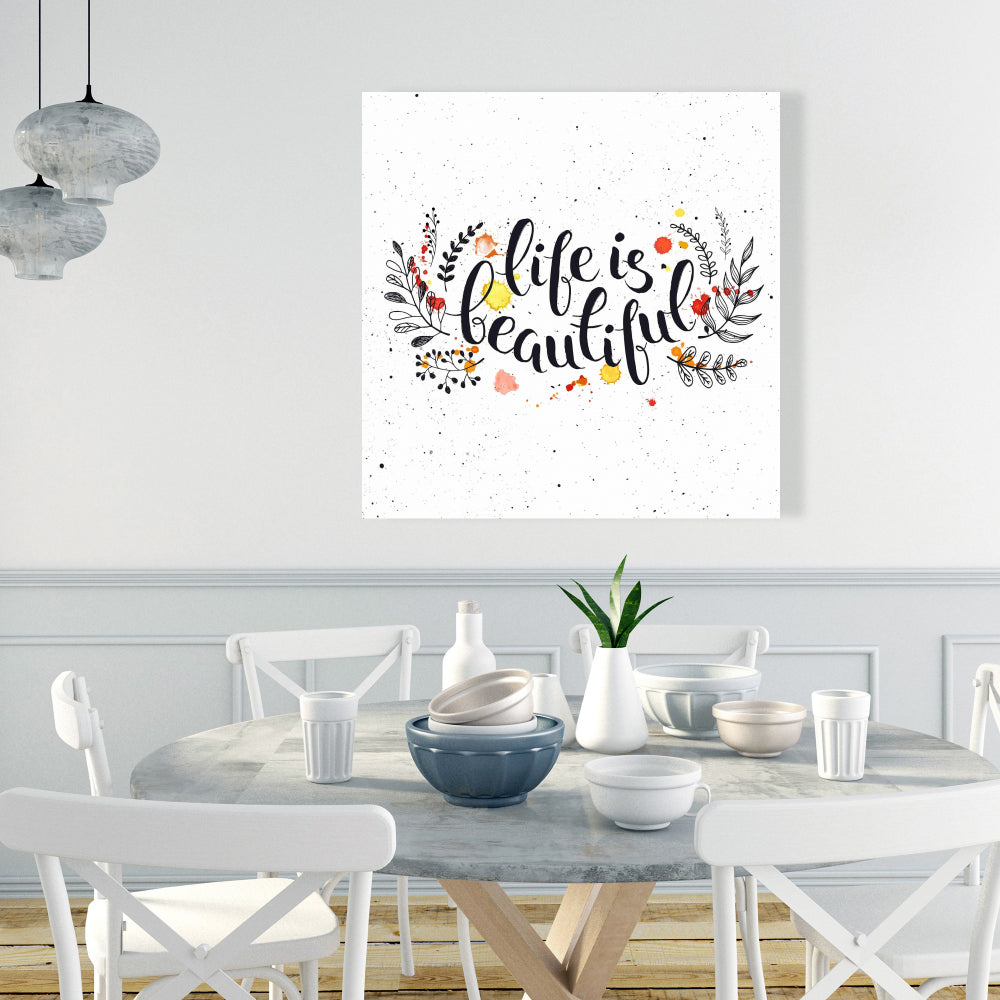 Life is Beautiful Black Canvas | Home Decor Illustrative Art