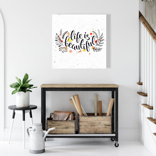 Life is Beautiful Black Canvas | Home Decor Illustrative Art