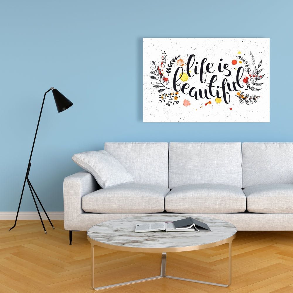 Life is Beautiful Black Canvas | Home Decor Illustrative Art