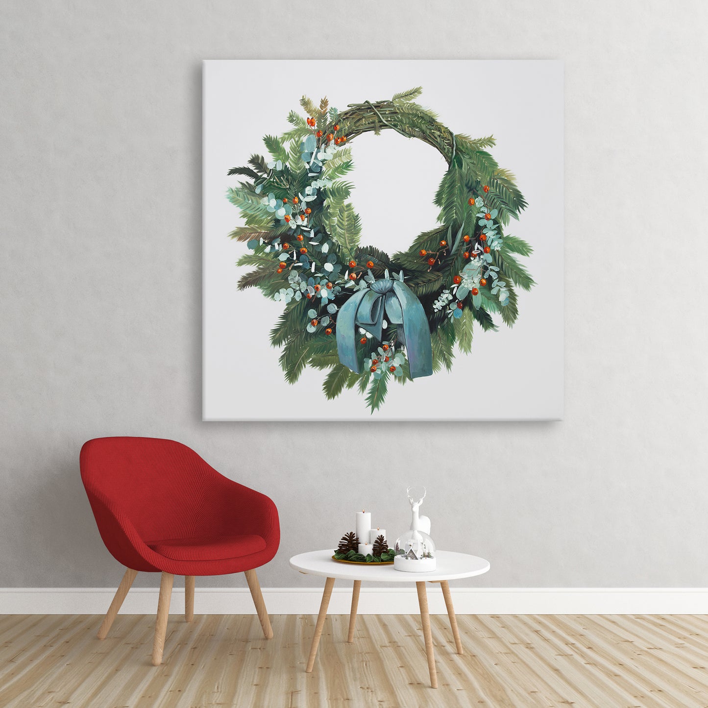 Christmas Wreath Botanical Green Canvas - Holiday Home Decor
