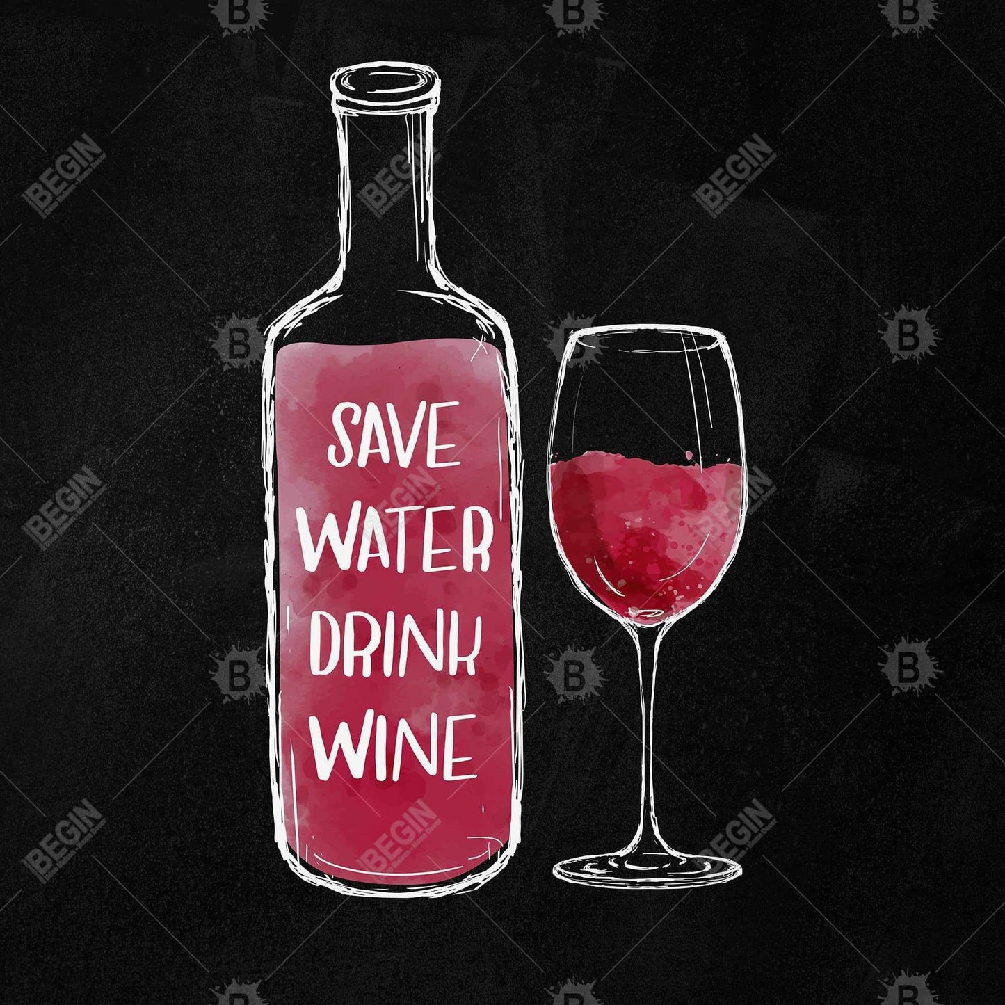 Toile noire « Économisez de l'eau, buvez du vin » | Décoration murale