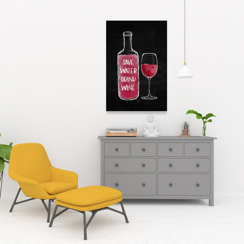Toile noire « Économisez de l'eau, buvez du vin » | Décoration murale