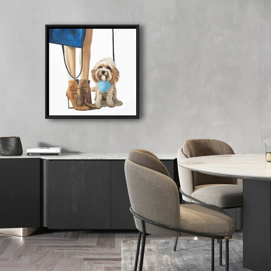 Toile à la mode représentant un chien Cavoodle - Décoration d'animaux bleus