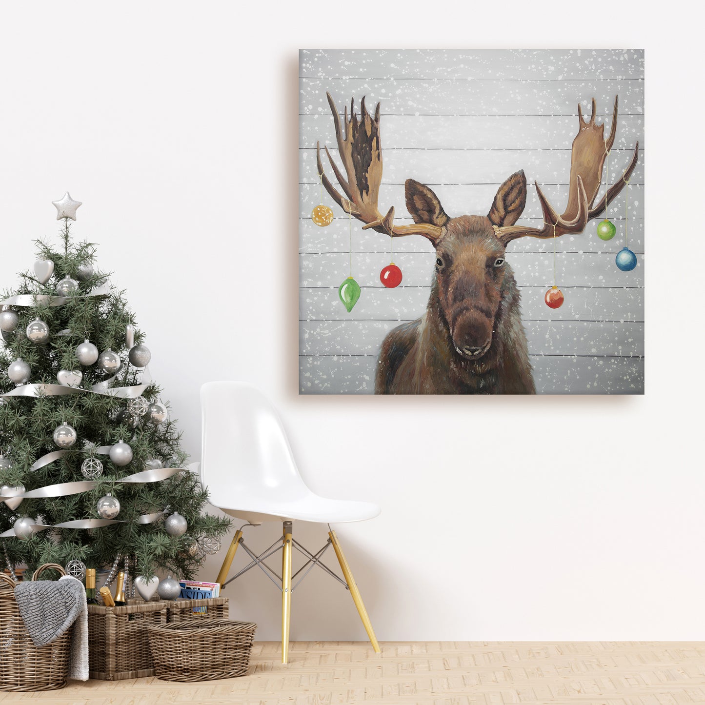 Brown Moose Christmas Balls Canvas - Home Decor Wall Art