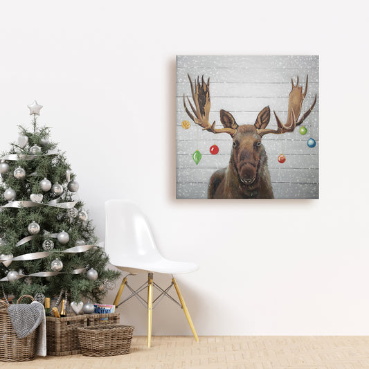 Décoration murale sur toile représentant des boules de Noël en élan brun