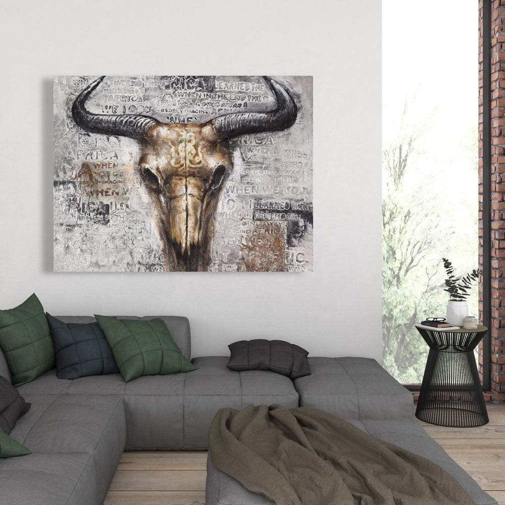 Bull Skull Typography Canvas | Industrial Bedroom Decor