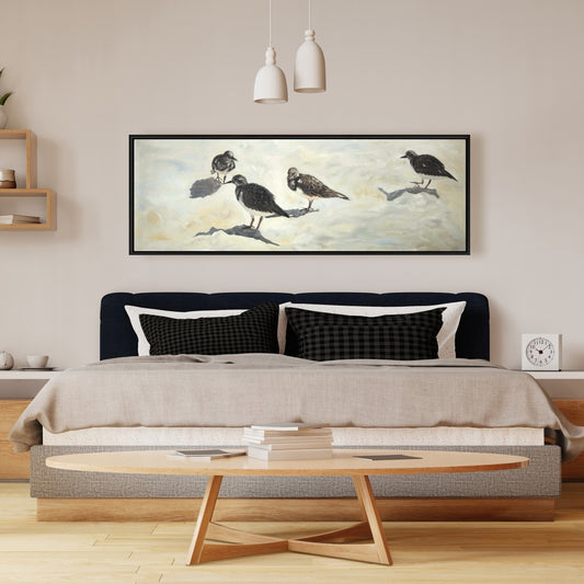 Sandpiper Birds Canvas | Brown Framed Art for Home Decor