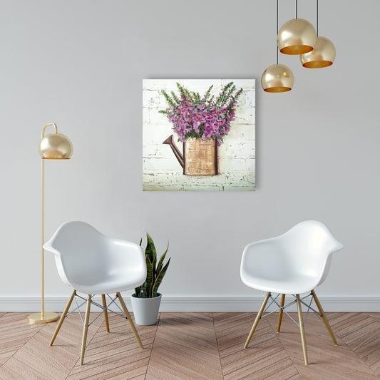 Toile florale rustique à motif digitale violette | Décoration botanique pour la maison