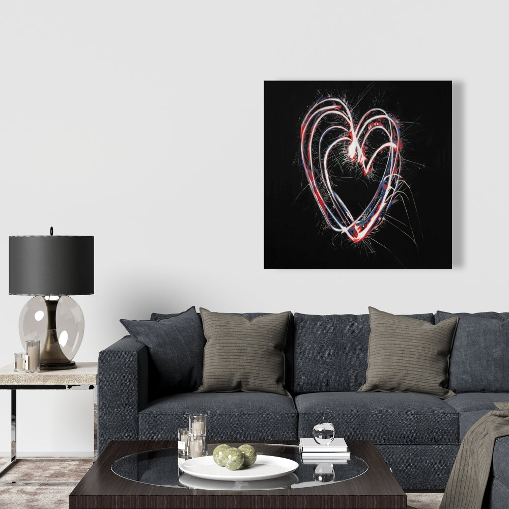 Red & Blue Fireworks Heart Canvas - American Bedroom Decor