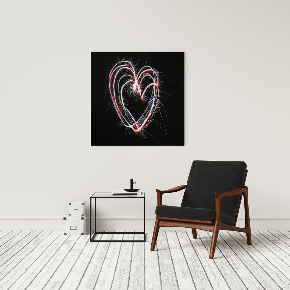Red & Blue Fireworks Heart Canvas - American Bedroom Decor