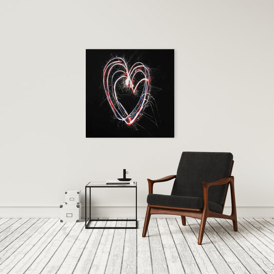Red & Blue Fireworks Heart Canvas - American Bedroom Decor