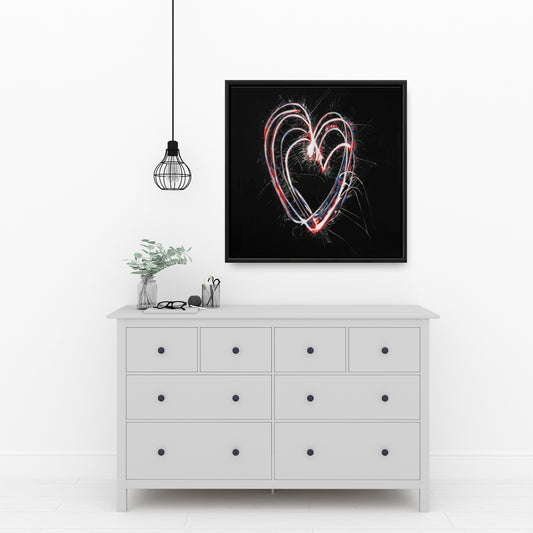 Red & Blue Fireworks Heart | Framed Canvas | Home Decor